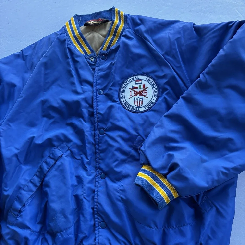 Vintage 1985 Dunbrooke Pla-Jac International‎ Friendship Baseball Tour Jacket Lg